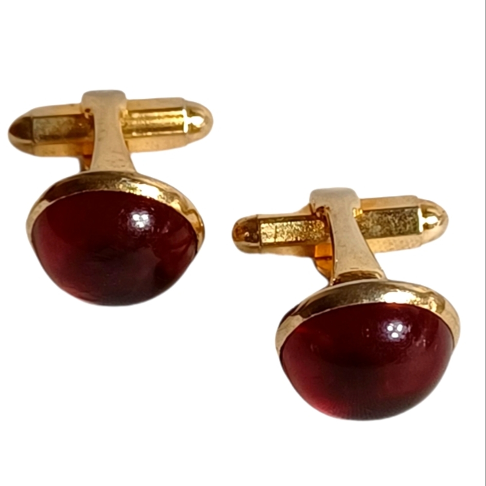 VINTAGE RUBY RED ROUND CUFFLINKS - Picture 11 of 11
